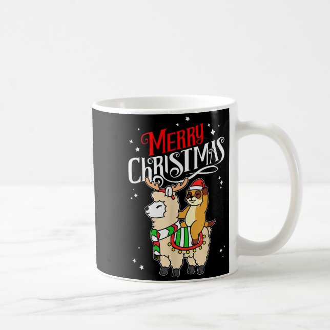 Meerkat Merry Christmas Reindeer Llama Riding Meer Kaffeetasse (Rechts)