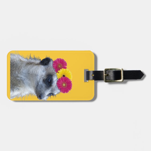 Meerkat mit 3 hellen gerber Gänseblümchen Gepäckanhänger (Vorderseite horizontal)
