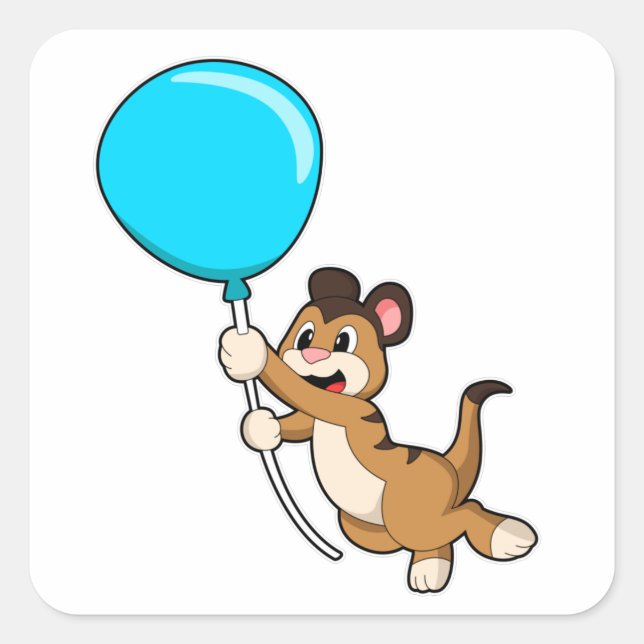 Meerkat mit Balloon Quadratischer Aufkleber (Vorderseite)