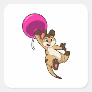 Meerkat mit Balloon Quadratischer Aufkleber