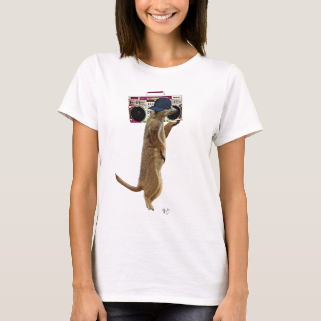 Meerkat mit Boom Box Ghetto Blaster 2 T-Shirt (Vorderseite)