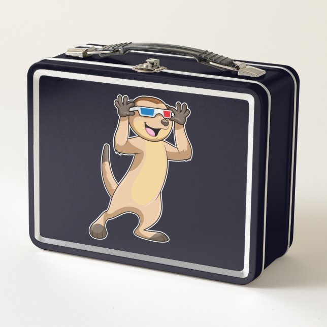 Meerkat mit Brille Metall Brotdose (Vorderseite)