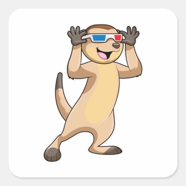Meerkat mit Brille Quadratischer Aufkleber (Vorderseite)