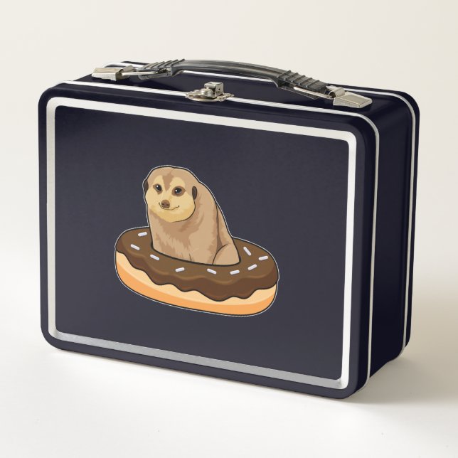 Meerkat mit Donut Metall Brotdose (Vorderseite)