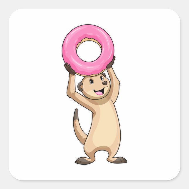 Meerkat mit Donut Quadratischer Aufkleber (Vorderseite)