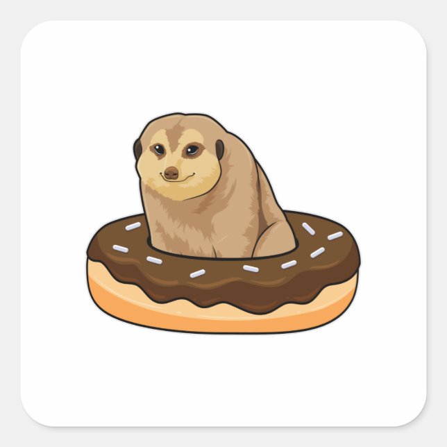 Meerkat mit Donut Quadratischer Aufkleber (Vorderseite)