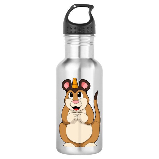 Meerkat mit Horn Edelstahlflasche (Vorderseite)