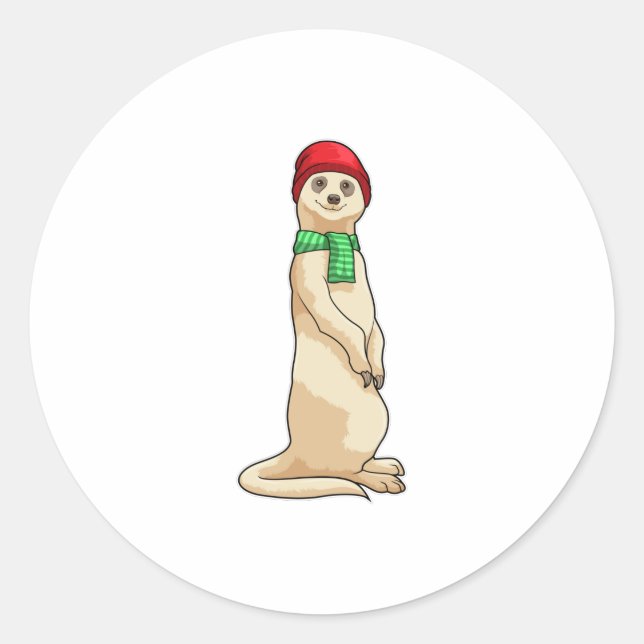 Meerkat mit Hut und Scarf Runder Aufkleber (Vorderseite)
