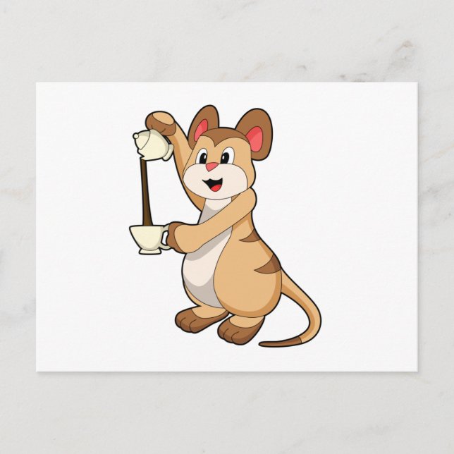 Meerkat mit Kaffeekanne und Kaffee.PNG Postkarte (Vorderseite)