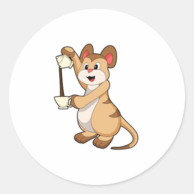 Meerkat mit Kaffeekanne und Kaffee.PNG Runder Aufkleber (Vorderseite)