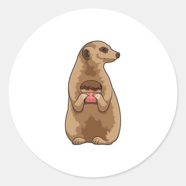 Meerkat mit Muffin Runder Aufkleber (Vorderseite)