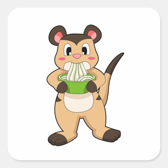 Meerkat mit Ramen Quadratischer Aufkleber (Vorderseite)