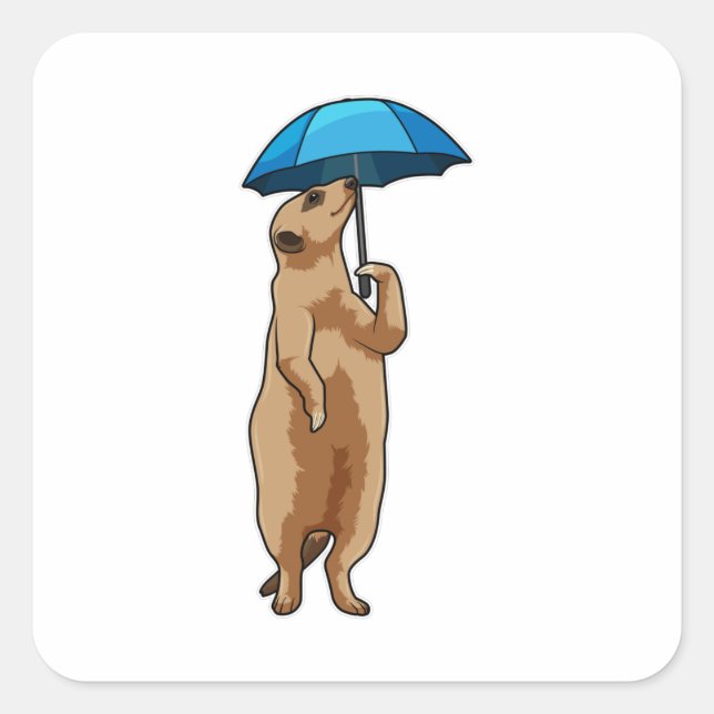 Meerkat mit Schirm Quadratischer Aufkleber (Vorderseite)