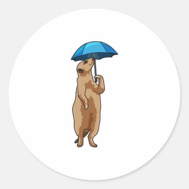 Meerkat mit Schirm Runder Aufkleber (Vorderseite)