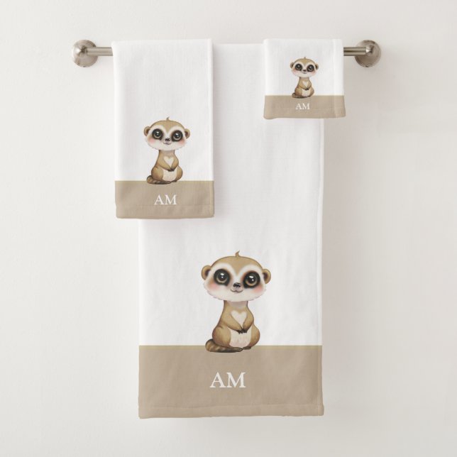 Meerkat & Monogramme sur Beige & Blanc (En situation)