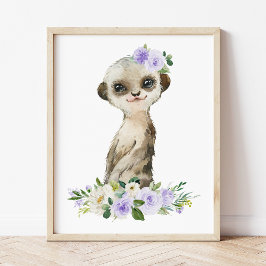 Meerkat, Safari, Purple Flowers, Gender Neutral Fotodruck