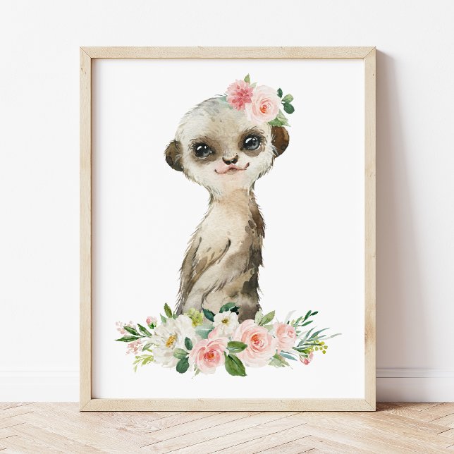 Meerkat, Safari, rosa Blume, Girl-Kinderzimmer Poster (Von Creator hochgeladen)