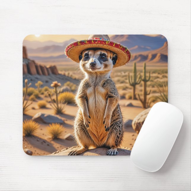 Meerkat Traaring a Sombrero Mousepad (Mit Mouse)