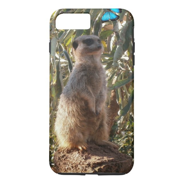 Meerkat und blaue Schmetterlinge, Case-Mate iPhone Hülle (Rückseite)