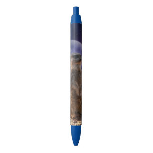 Meerkat und Vollmond, blaue Tinte Kugelschreiber