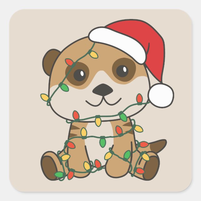 Meerkat Weihnachten Winter Tiere Urlaub Meerkats Quadratischer Aufkleber (Vorderseite)