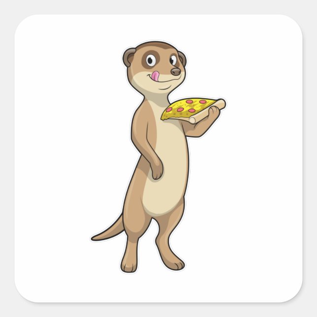 Meerkat with Pizza Quadratischer Aufkleber (Vorderseite)