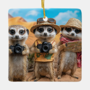 Meerkats als Touristen mit Kameras und Karten verk Keramikornament