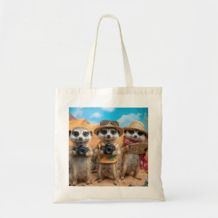 Meerkats als Touristen mit Kameras und Karten verk Tragetasche
