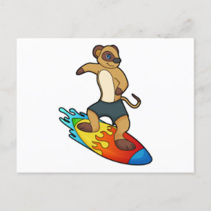 Meerkatze als Surfer mit Surfboard Postkarte