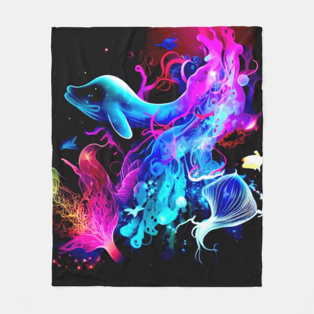 MEERKREATUREN, MEERTIERE LUMINOUSFARBE FLEECEDECKE (Vorderseite)