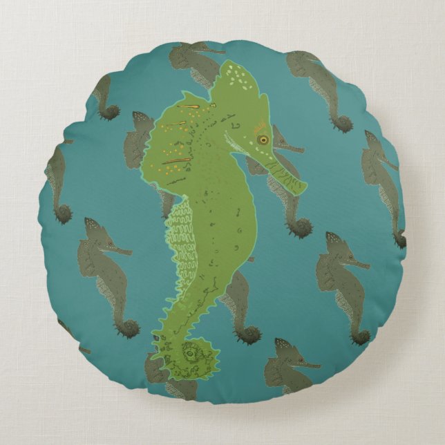 Meerpferd, Fisch Art Round cushed Rundes Kissen (Vorderseite)