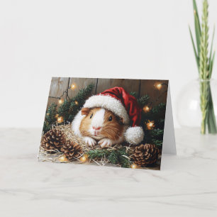 Meerschweinchen mit Weihnachtsmannmütze Karte