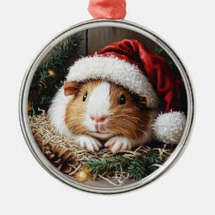 Meerschweinchen mit Weihnachtsmannmütze Ornament Aus Metall