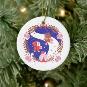 Meerschweinchen und Capybara Winterdorf Keramik Ornament