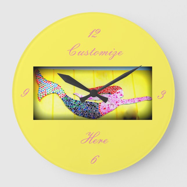 Meerwasser-Rosa-Mosaikschwimmen Große Wanduhr (Vorderseite)