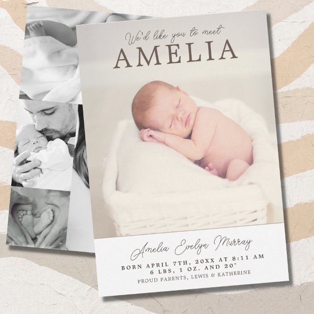 Meet Baby Foto Collage Geburtserklärung ankündigen Ankündigung (Von Creator hochgeladen)
