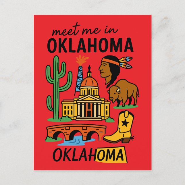 Meet Me In Oklahoma Retro Native American Cowboy Postkarte (Vorderseite)