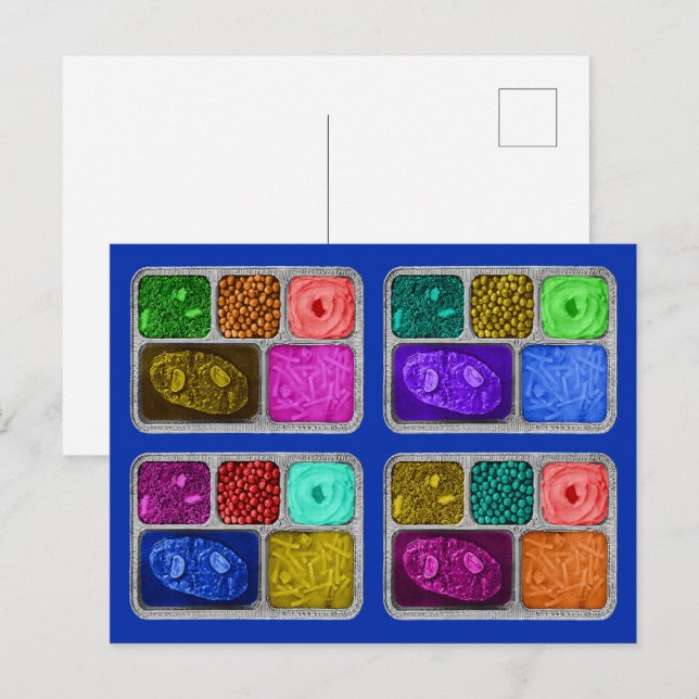 Mega farbenfrohe Retro TV Dinners Postkarte (Vorne/Hinten)