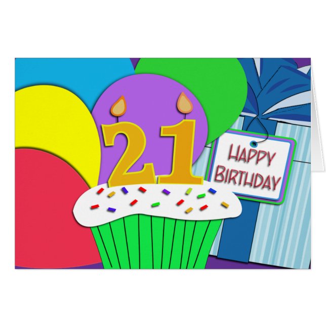 Mega Happy 21. Geburtstagkarte (Vorderseite (Horizontal))