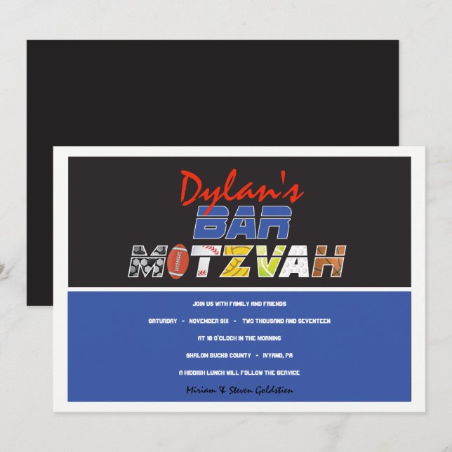 MEGA SPORTS Bar Bat Mitzvah Einladung (Vorne/Hinten)