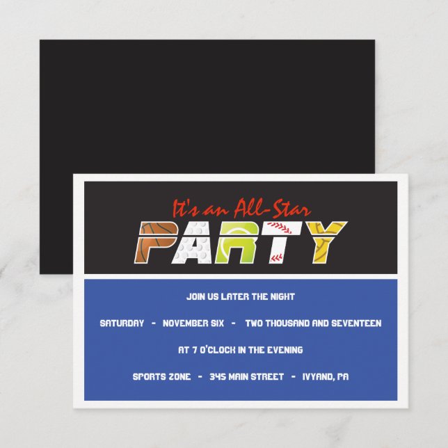 MEGA SPORTS Bar Bat Mitzvah Einladung (Vorne/Hinten)