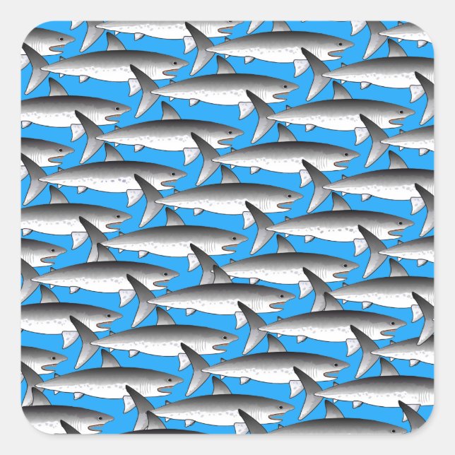 Megalodon Muster in Blau Quadratischer Aufkleber (Vorderseite)