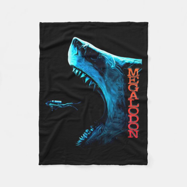 Megalodon Primeval Shark Dorsal Fin Teeth Ocean Pr Fleecedecke (Vorderseite)