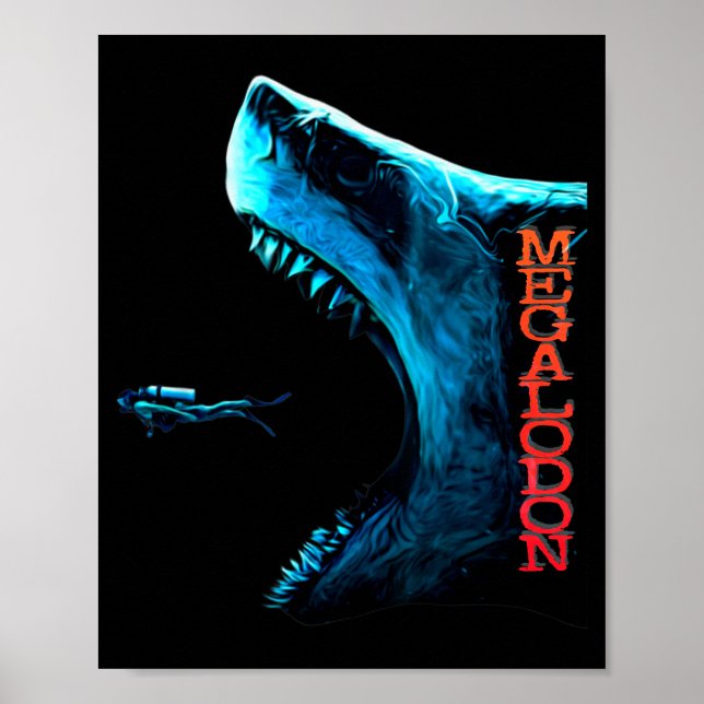Megalodon Primeval Shark Dorsal Fin Teeth Ocean Pr Poster (Vorne)