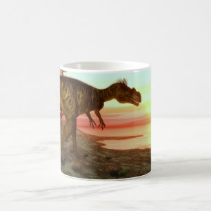 Megalosaurusdinosaurier, der in Richtung zum Ozean Kaffeetasse