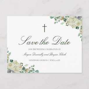 Megan Christian Kreuz Rosen Grünzeug Save-the-Date Ankündigungspostkarte