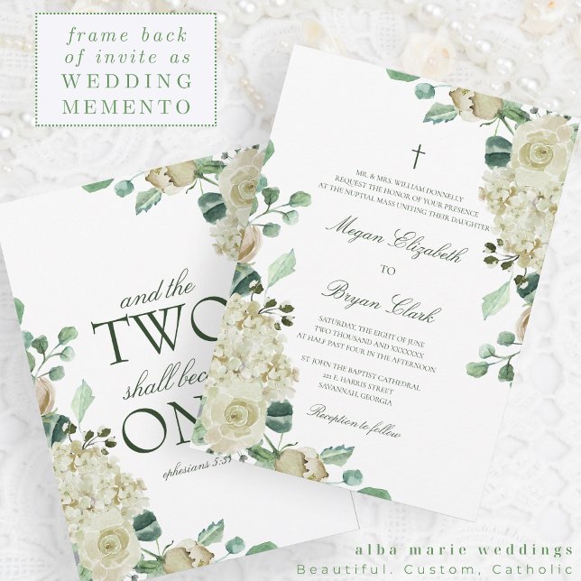 Megan Elegant Greenerity & Cross Katholic Wedding Einladung (Von Creator hochgeladen)