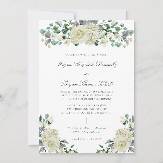 Megan Elegant Greenerity Katholische Hochzeitseinl Einladung (Vorderseite)