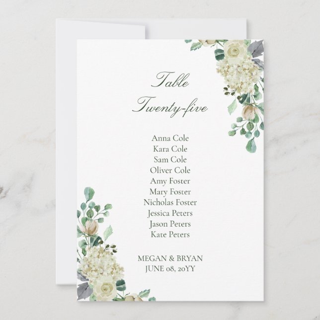 Megan Elegant Wedding Table Seating Chart Card Kar (Vorderseite)