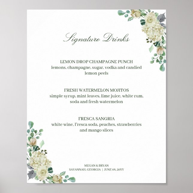 Megan Elegante Rose Signature Drinks Hochzeit Zeic Poster (Vorne)